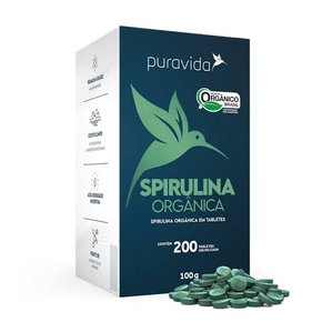 Spirulina Premium Grade em Tabletes Prensados a Frio 200cps 500mg Puravida